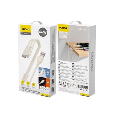 3. Dudao L7SE 3in1 USB-A - 2x USB-C / Lightning 66W Cable 1.2m - beige