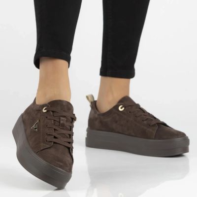 2. Women's leather platform sneakers, brown, Filippo DP3533