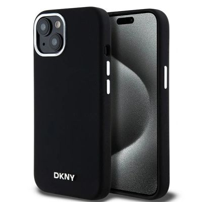 DKNY Liquid Silicone Small Metal Logo MagSafe Case for iPhone 15 / 14 / 13 - Black