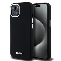 DKNY Liquid Silicone Small Metal Logo MagSafe Case for iPhone 15 / 14 / 13 - Black