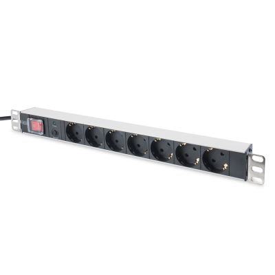Digitus PDU 19" Rackmount Power Strip, 7x Schuko sockets, 2.0m, 1x Unischuko plug, 16A, on/off, overload protection, aluminum profile