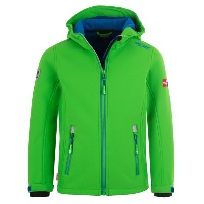 TrollKids Kids Trollfjord Jacket bright green/med blue windproof softshell jacket (161-304)