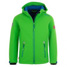 TrollKids Kids Trollfjord Jacket bright green/med blue windproof softshell jacket (161-304)