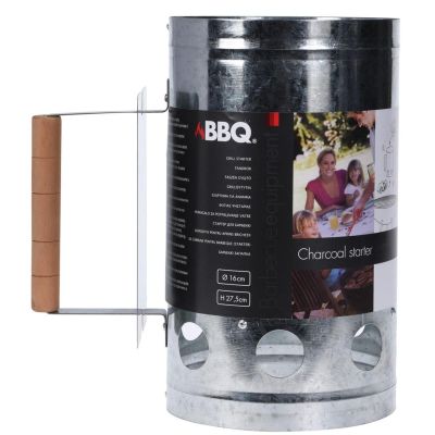 12. CHIMNEY LIGHTER FOR GRILL, HEIGHT 27.5 CM WITH WOODEN HANDLE