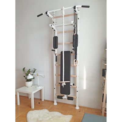 62. GYMNASTIC LADDER, HAND BAR, BENCH, CHILDREN'S ACCESSORIES, WHITE MAT BENCHK 414