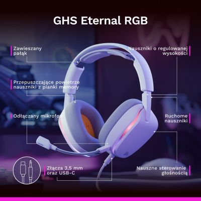 10. Glorious Gaming Glorious GHS Eternal RGB – RGB Stereo Gaming Headphones for PC, PS5, PS4, Switch – Custom-Tuned Drivers, Detachable Microphone, USB-C – Durable, 24/7 Comfort – White