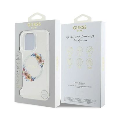 8. Guess IML Flowers Wreath MagSafe Case for iPhone 16 Pro - Clear