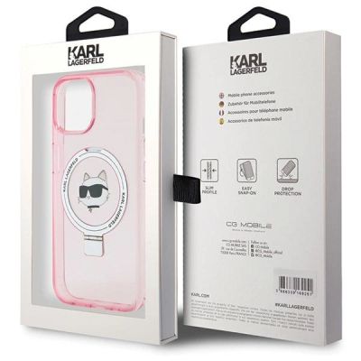 8. Karl Lagerfeld KLHMP15SHMRSCHP iPhone 15 6.1" pink/pink hardcase Ring Stand Choupette Head MagSafe