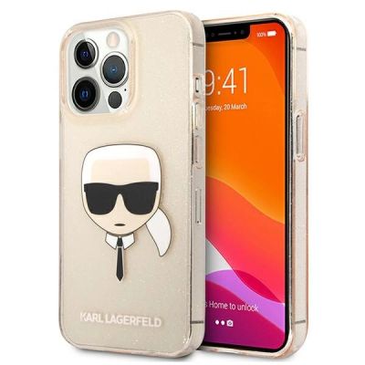 Karl Lagerfeld Glitter Karl`s Head Case for iPhone 13 Pro Max - Gold