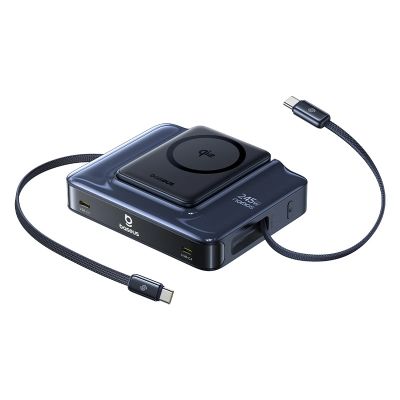 4. Baseus Nomos NH21 6-in-1 245W Wireless Charging Station with Two Retractable USB-C Cables - Black