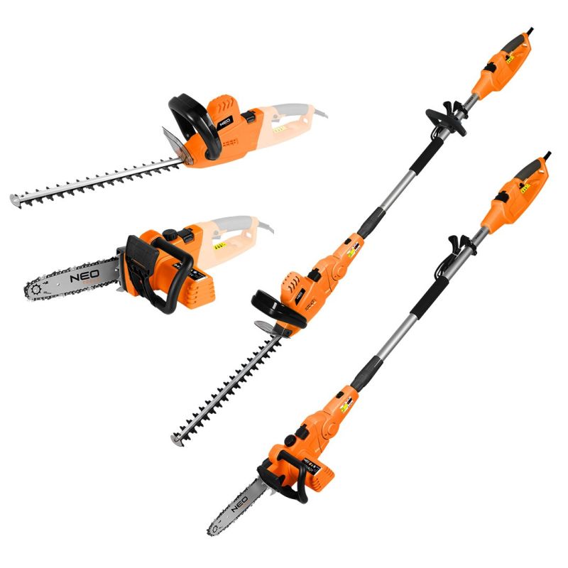2-in-1 garden tool with boom: 750W 250mm chainsaw + 550W 460mm hedge trimmer