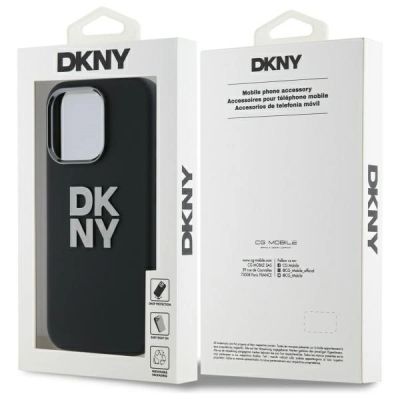 8. DKNY Liquid Silicone Metal Logo iPhone 16 Pro Max Case - Black