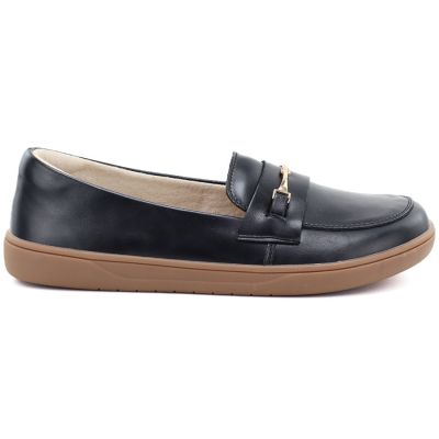 3. Women's leather moccasin shoes, wide, black, Potocki JE19507