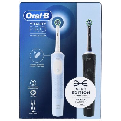 15. Oral-B Vitality Pro Duo Adult Rotating Pulsating Toothbrush Black, Blue, White