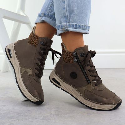 5. Women's brown leopard print ankle boots Rieker 44565-25