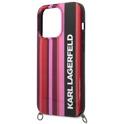 5. Karl Lagerfeld Color Stripes Strap Case for iPhone 14 Pro - Pink