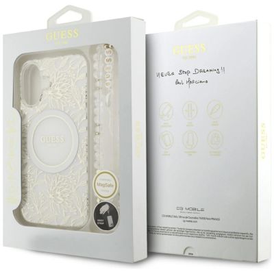 8. Guess IML Flowers Electro Pearl Strap MagSafe case for iPhone 17 - white