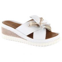 Leather wedge mules with a flower Artiker W HBH79 white