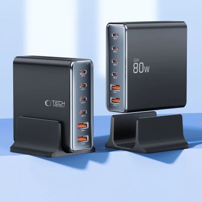 3. Tech-protect DC80W-GAN 6-PORT PD80W/QC3.0 Charging Station - Black