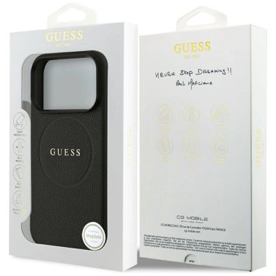 8. Guess Grained Gold Ring MagSafe Case for iPhone 18 Pro / 17 Pro - Black