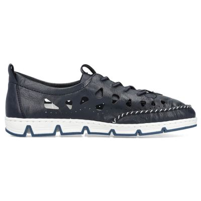 3. Rieker W RKR652 navy blue openwork leather shoes