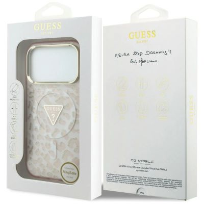 8. Guess IML Leopard Glitter Triangle Logo MagSafe Case for iPhone 17 Pro / 18 Pro - Pink