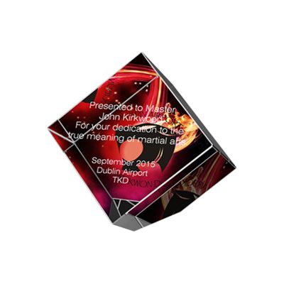 3. Engraved glass trophy with LuxorJet color print + paint filling