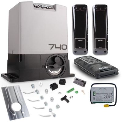 FAAC DELTA-2-FDS/KIT sliding gate operator Starter kit (740 operator with built-in 740D controller, XP20D photocell set (transmitter + receiver pair), XF-FDS/433-868 radio communication module, XT2-FDS remote control, set of 2 limit switches)
