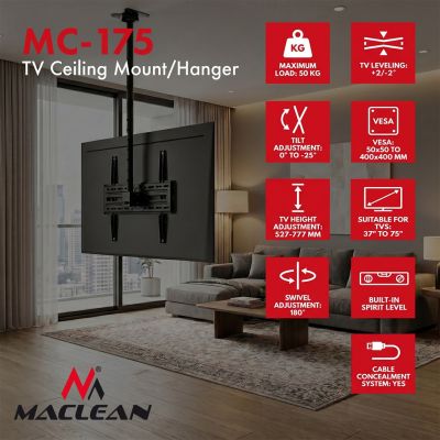 19. MACLEAN CEILING MOUNT / HANGER FOR TV, MAX. LOAD 50KG, 37-75", MAX VESA 400X400 MC-175