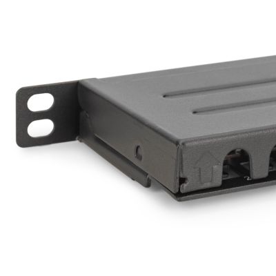 8. High density patch panel 19'' 24x RJ45, LSA level, cat.6, shielded, 0.5U, black, cable guide