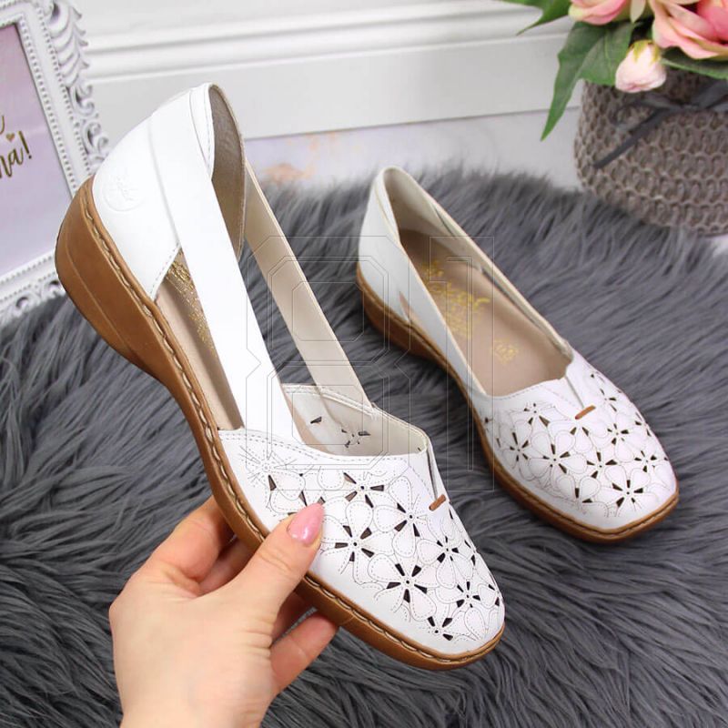 3. Rieker W RKR442B openwork leather shoes, white