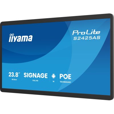 4. iiyama ProLite S2425AS-B1P Flat Panel Digital Signage 60.5 cm (23.8") LCD Wi-Fi 500 cd/m2 Full HD Black Built-in Processor Android 24/7