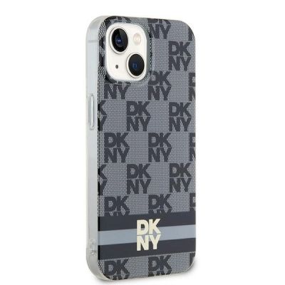 4. DKNY IML Checkered Mono Pattern & Printed Stripes MagSafe Case for iPhone 15 Plus / 14 Plus - Black