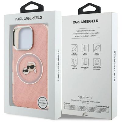 8. Karl Lagerfeld IML Glitter Karl & Choupette Heads Logo MagSafe Case for iPhone 16 Pro Max - Pink