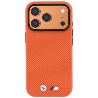 3. BMW M Quadrille Kevlar Metal Logo MagSafe Case for iPhone 17 Pro / 18 Pro - Orange