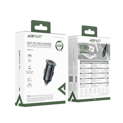 7. Acefast B15 65W USB-A + USB-C Car Charger - Gray