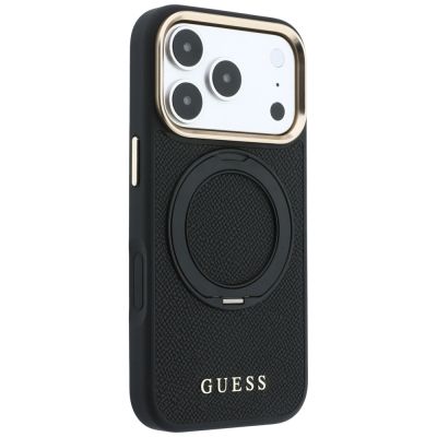 4. Guess Ring Stand 360 Grained Classic Logo MagSafe Case for iPhone 18 Pro / 17 Pro – black