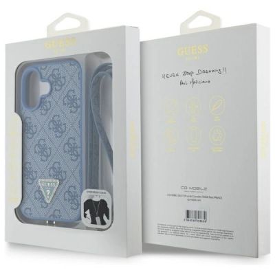 8. Guess Leather Metal Logo Strass Crossbody Case for iPhone 16 - Blue