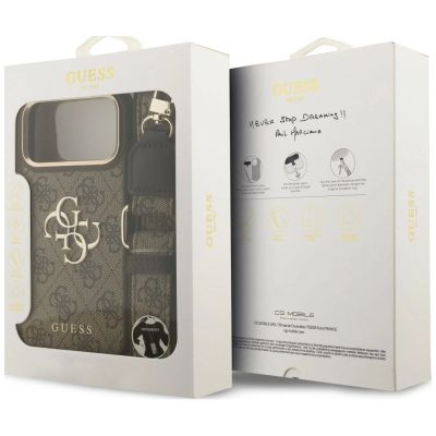 9. Guess 4G Big 4G Classic Logo Big Strap Metal Buttons Case for iPhone 18 Pro Max / 17 Pro Max – brown