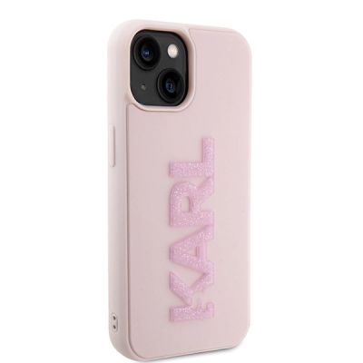 4. Karl Lagerfeld 3D Rubber Glitter Logo case for iPhone 15 - pink