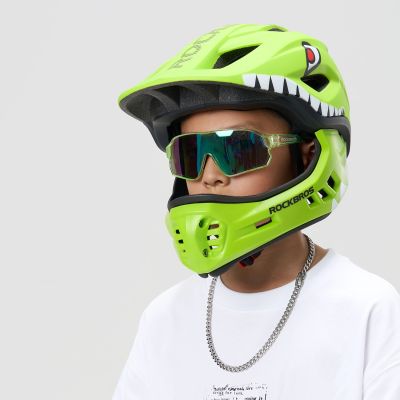 2. Rockbros TT-32004 Shark Children's Bike Helmet with Detachable Jaw Size M (54-58) - Green