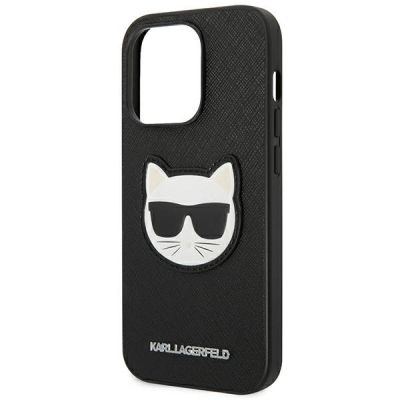 6. Karl Lagerfeld Saffiano Choupette Head Patch Case for iPhone 14 Pro - Black