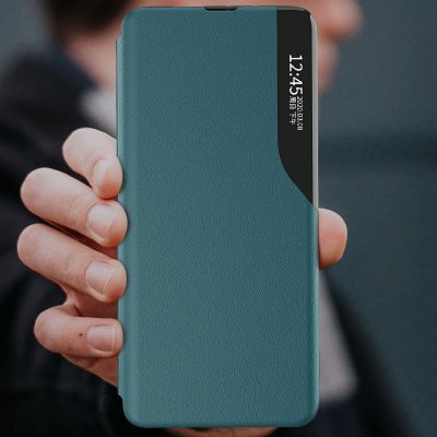 9. Eco Leather View Case elegant bookcase type case with kickstand for Samsung Galaxy A22 4G blue