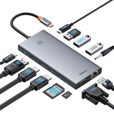 4. HUB Baseus PortalJoy Series 13in1 USB-C - 2x HDMI / DP / VGA / USB-A 3.1 / USB-C 3.1 / USB-A 2.0 / PD / RJ45 / SD / TF / AUX - gray