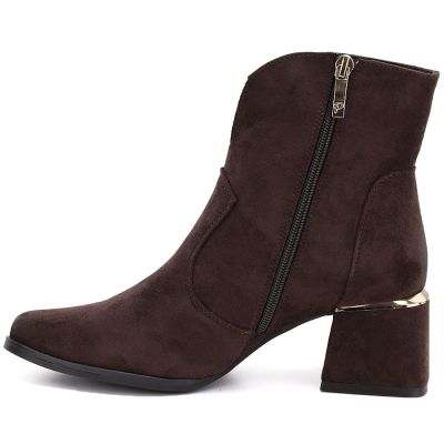 3. Women's suede high-heeled ankle boots, brown, Potocki 12422