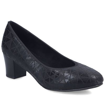 Women's leather pumps with a low heel, black Rieker 44650-05