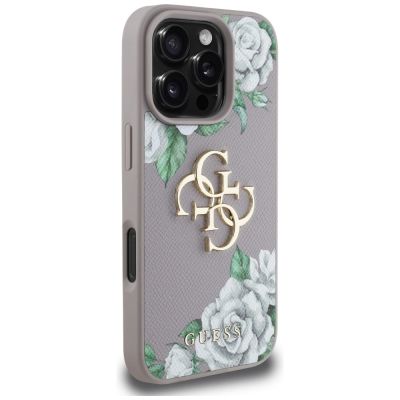 4. Guess Grained Roses Big 4G Logo iPhone 16 Pro Max Case - Purple