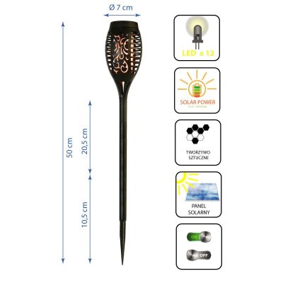 8. TORCH SOLAR LAMP DANCING FLAMES 12 LED SMD 7x7x50CM