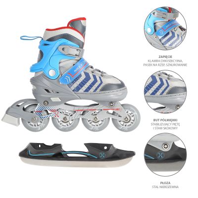3. NH18192 4in1 GREY-BLUE SIZE L(39-43) ROLLER SKATES WITH HOCKEY SLEEVE NILS EXTREME