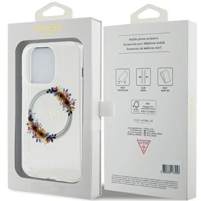 8. Guess IML Flowers Wreatch MagSafe iPhone 15 Pro Max Case - Clear